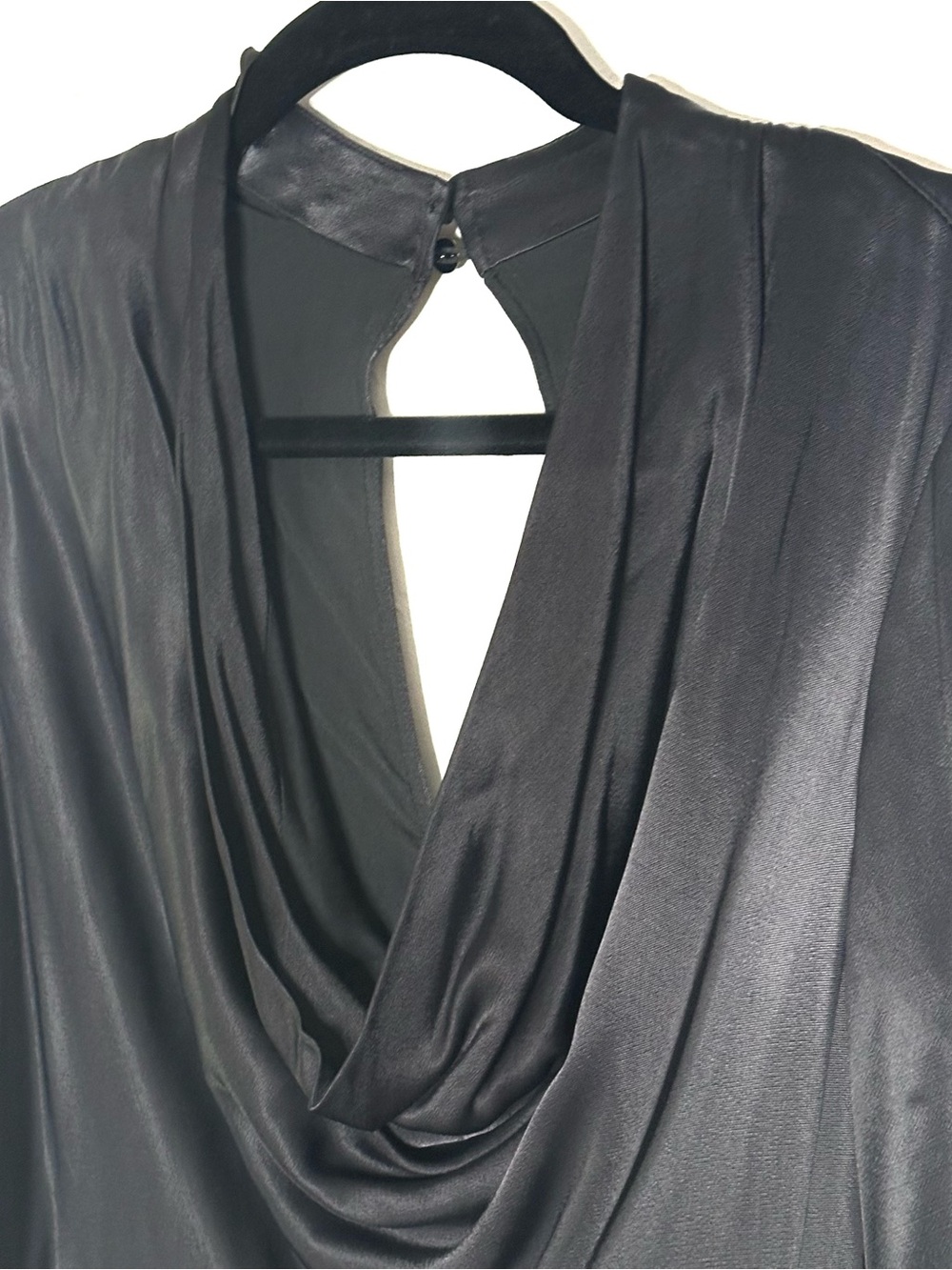 New Anthropologie Maeve Plunge Faux Vegan Leather Black Dress Long Sleeve Mini 0 - Picture 5 of 9